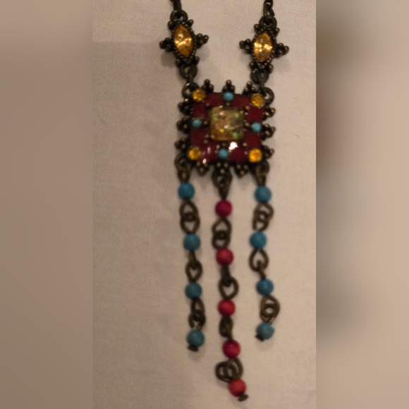 Vintage Avon Tabarka Brass and Enamel Faux Opal Turquoise & Citrine Stone - Picture 2 of 4